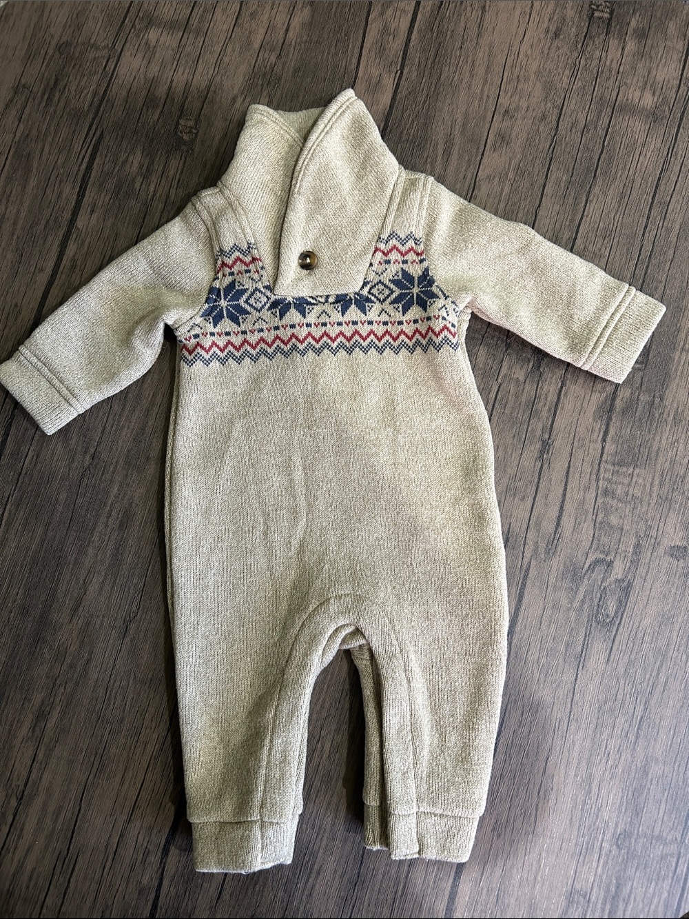 Old Navy Unisex Shall Collar Knit One-Piece with Nordic Pattern size 3-6 months